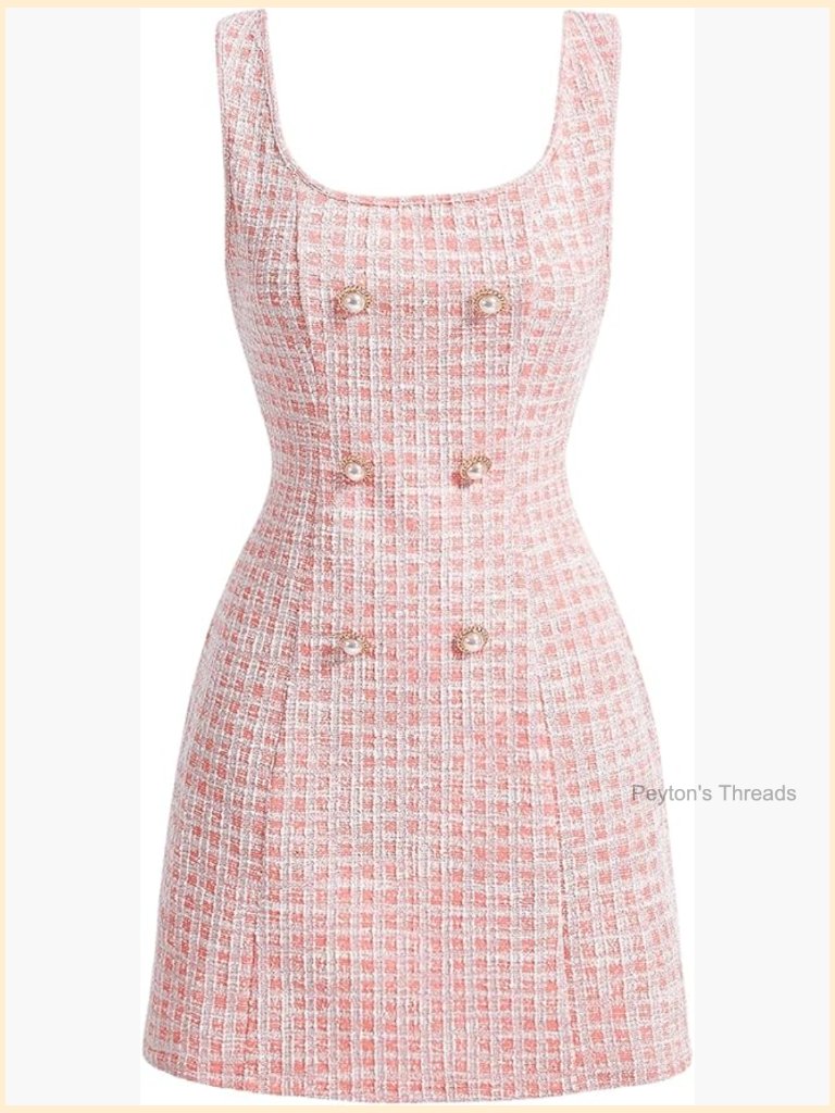 Square Neck Sleeveless Plaid Tweed Mini Dress
